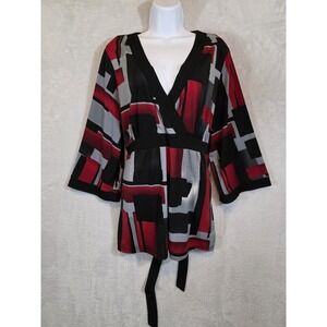 GUC Studio 1940 Blouse Womens Plus 18/20W Red Black Geometric Colorblock Y2K
